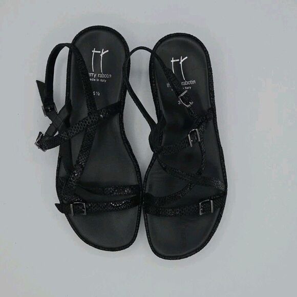 thierry rabotin Strappy Black Sandals US Sz 6.5 EU Sz 36.5 Leather Buckle Close - Picture 6 of 9